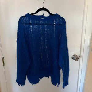 Zara deconstructed distressed blue knit sweater